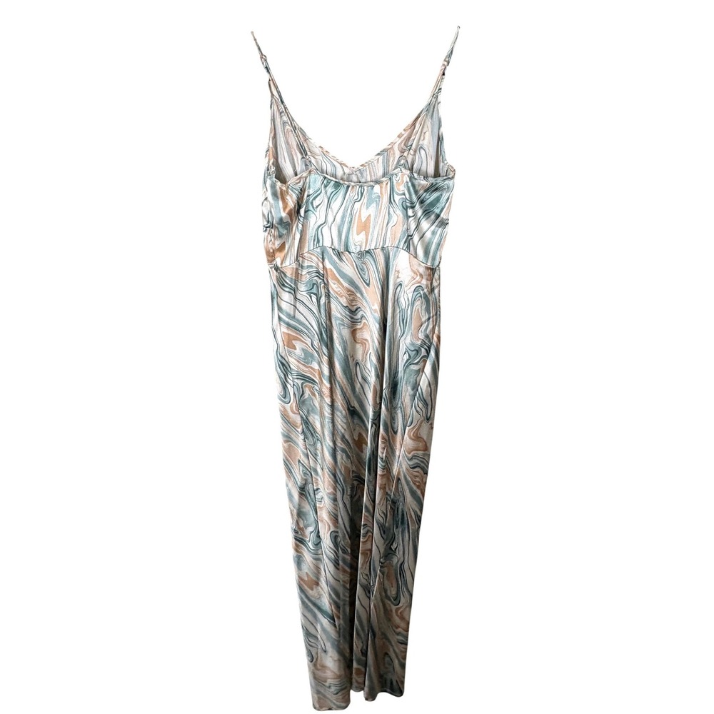 4th & Reckless Cici Marble Print Satin Midi Dress Sage Peach Green Womens Medium - Picture 6 of 9
